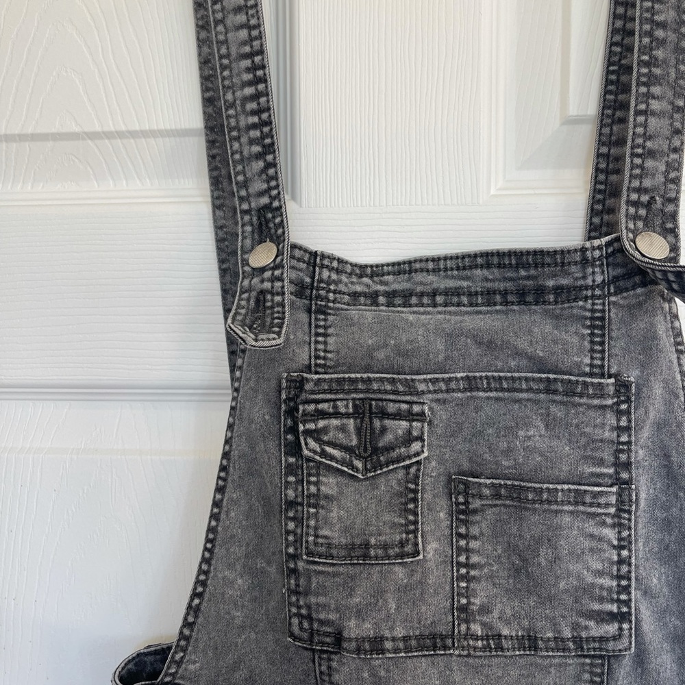 Free People Skinny Washed Overalls Dark Grey Size 27 - Picture 7 of 10